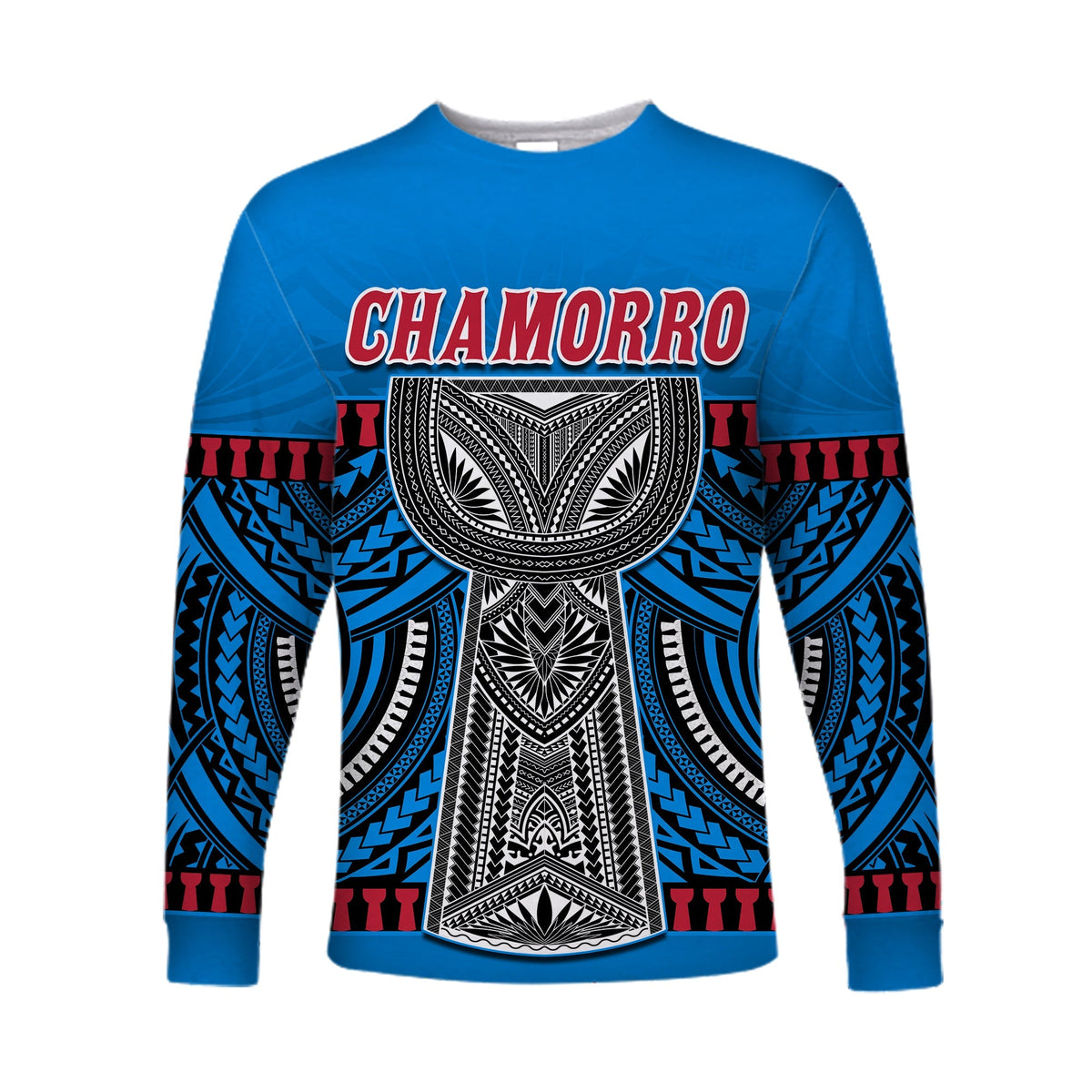 Guam Chamorro Long Sleeve Shirt Latte Stone Blue Polynesian Haligi LT13 - Wonder Print Shop