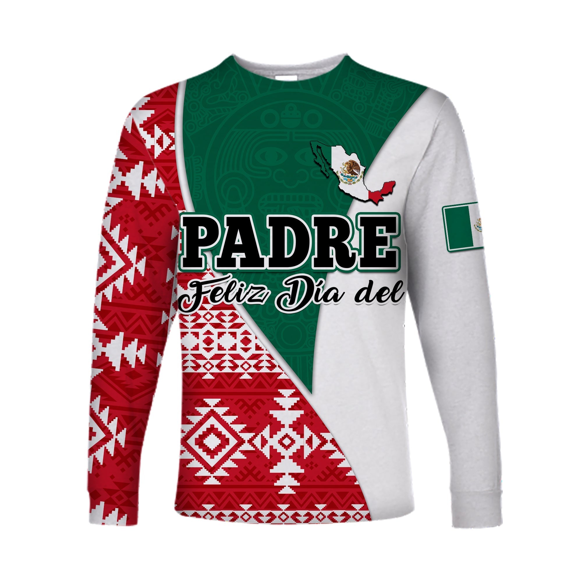 Happy Mexico Fathers Day Long Sleeve Shirt Mexican Aztec Pattern - Wonder Print Shop