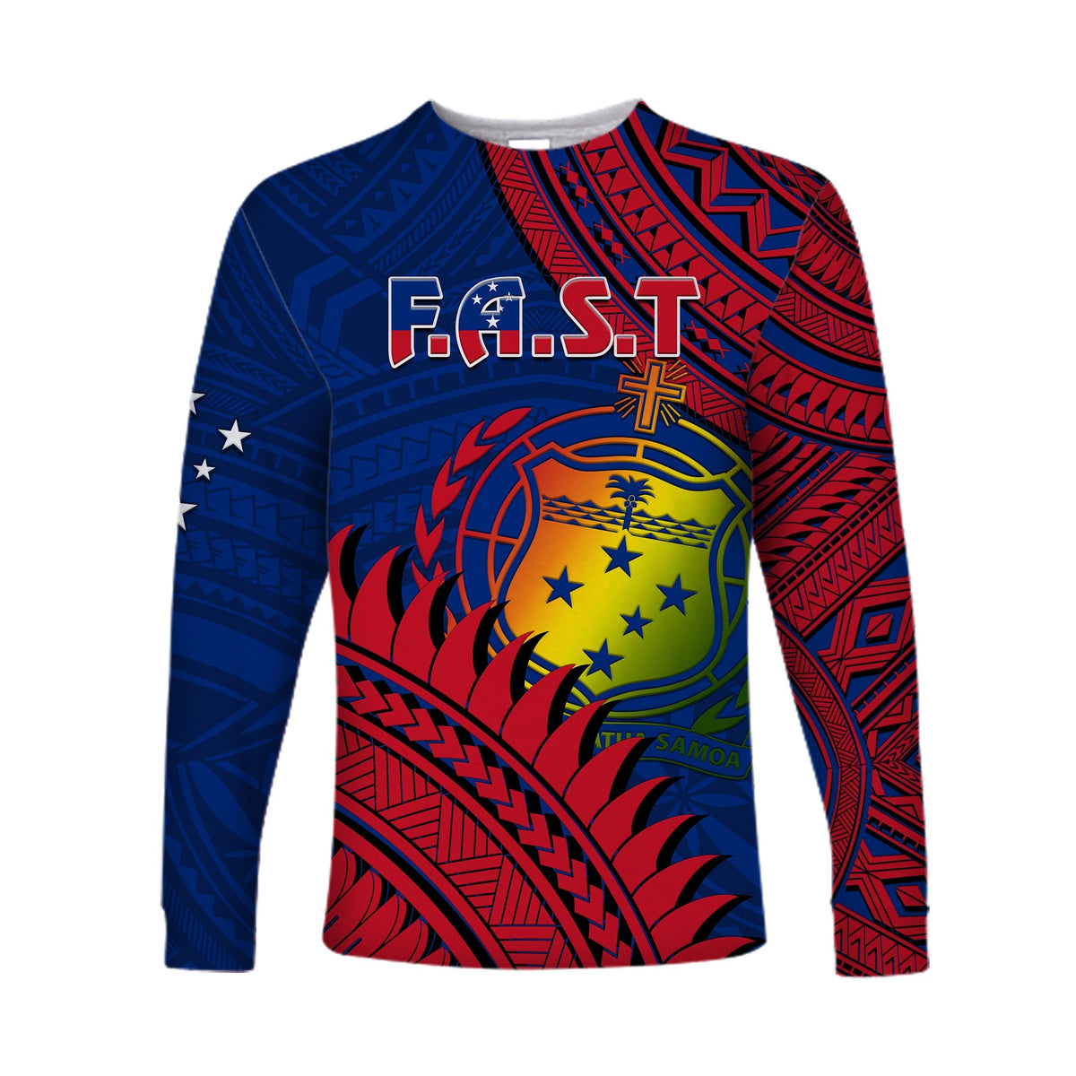 F.A.S.T Samoa Long Sleeve Shirt Samoan Coat Of Arms Polynesian Pattern - Wonder Print Shop