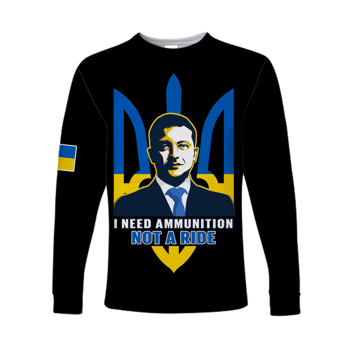 Ukraine Long Sleeve Shirt Ukraine Gold Trident Slava Ukraini Black - Wonder Print Shop