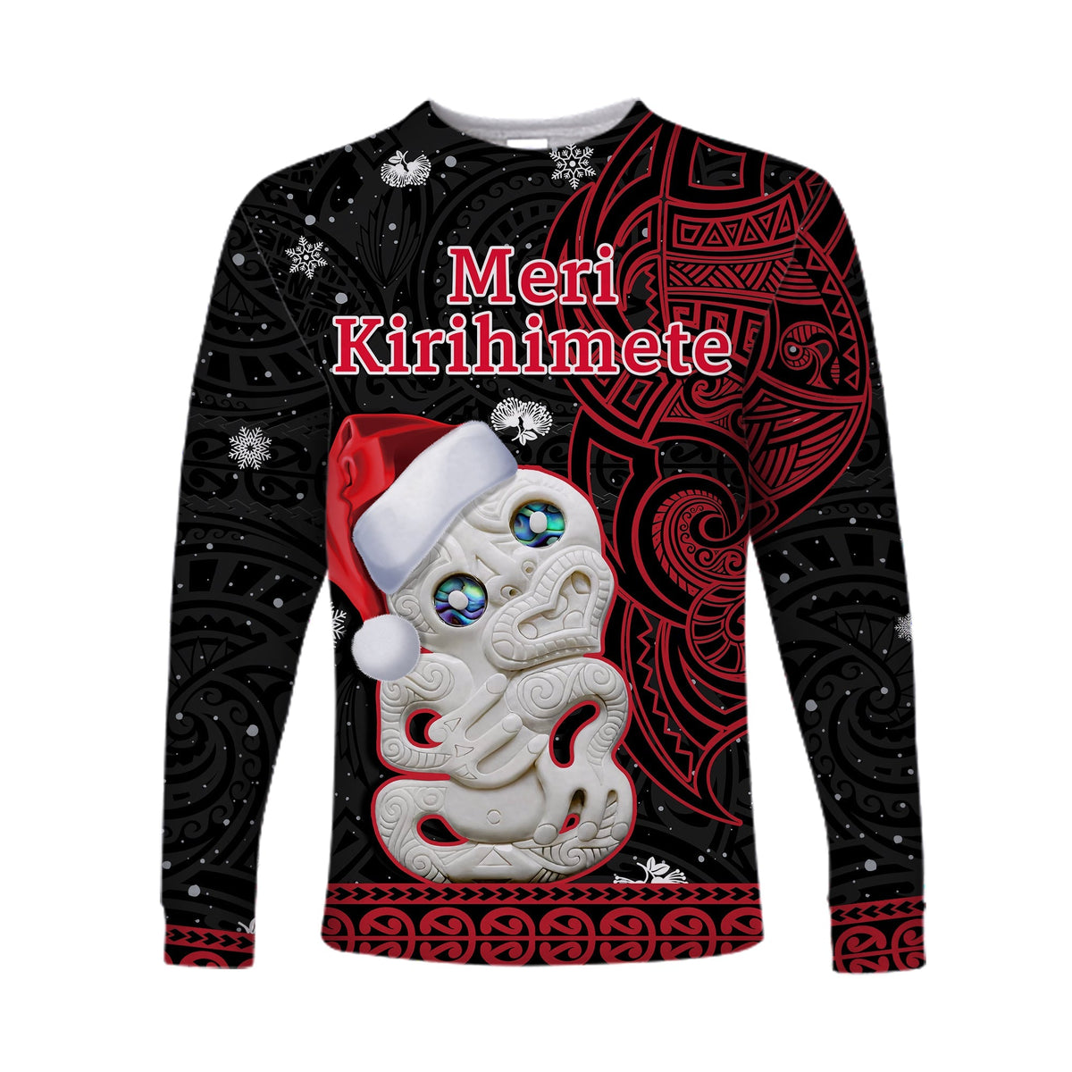 New Zealand Christmas Long Sleeve Shirt Hei Tiki Red Pohutukawa Meri Kirihimete - Wonder Print Shop