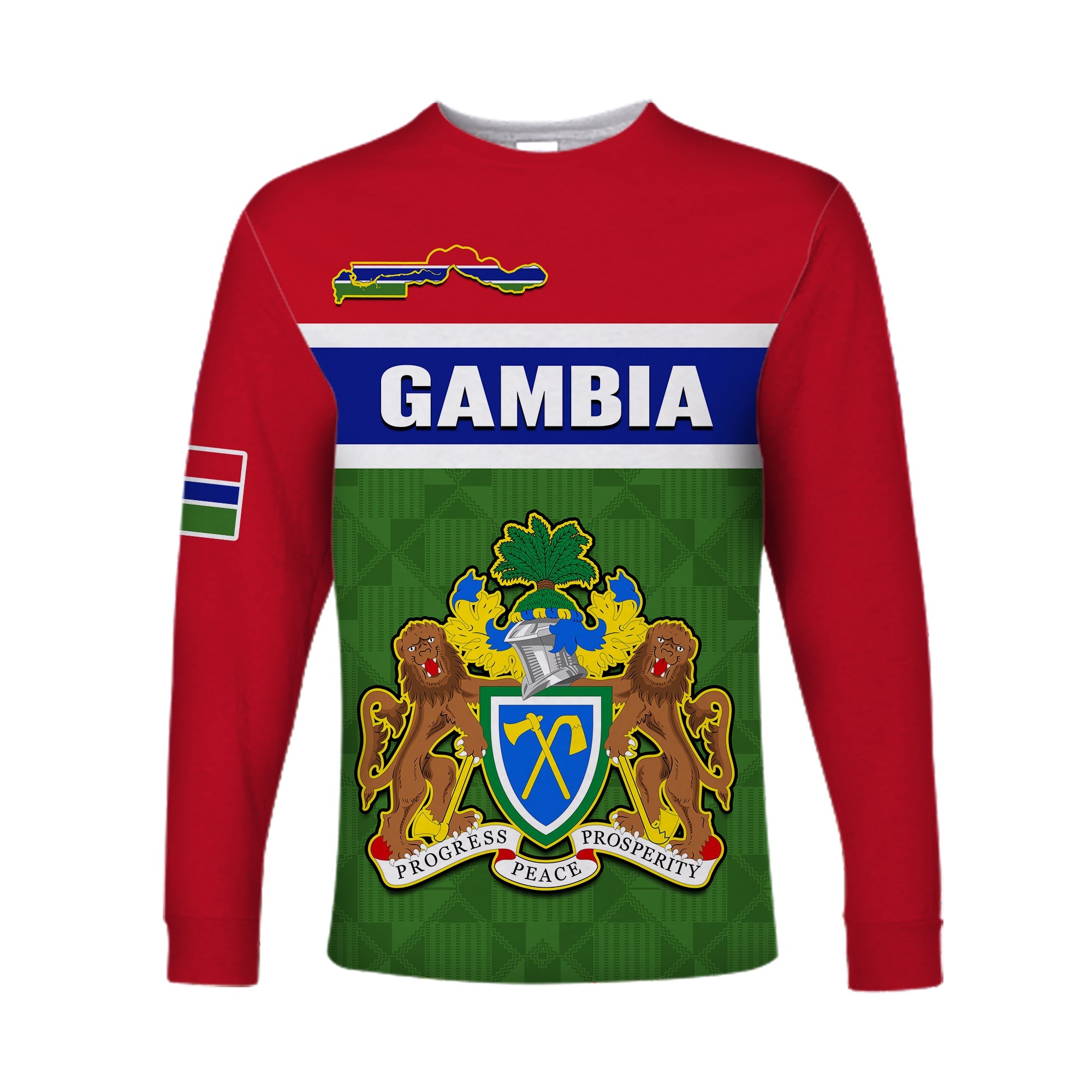 (Custom Personalised) Gambia Long Sleeve Shirt Happy 58th Independence Anniversary Flag Style - Wonder Print Shop