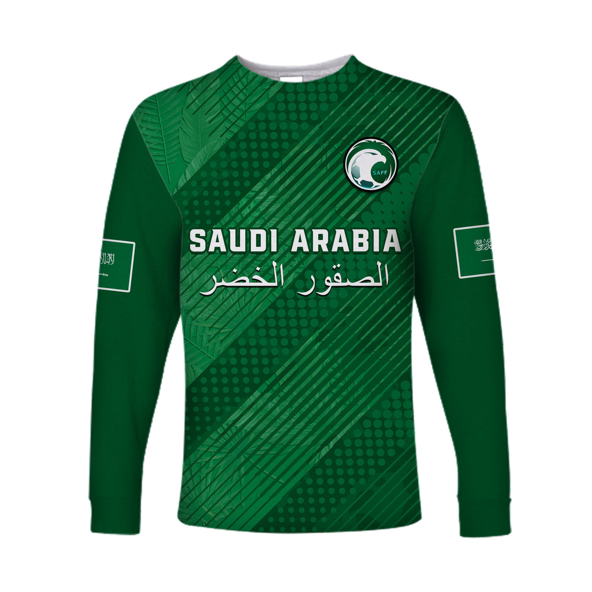 (Custom Text And Number) Saudi Arabia Football Long Sleeve Shirt Green Falcons World Cup 2022 - Wonder Print Shop