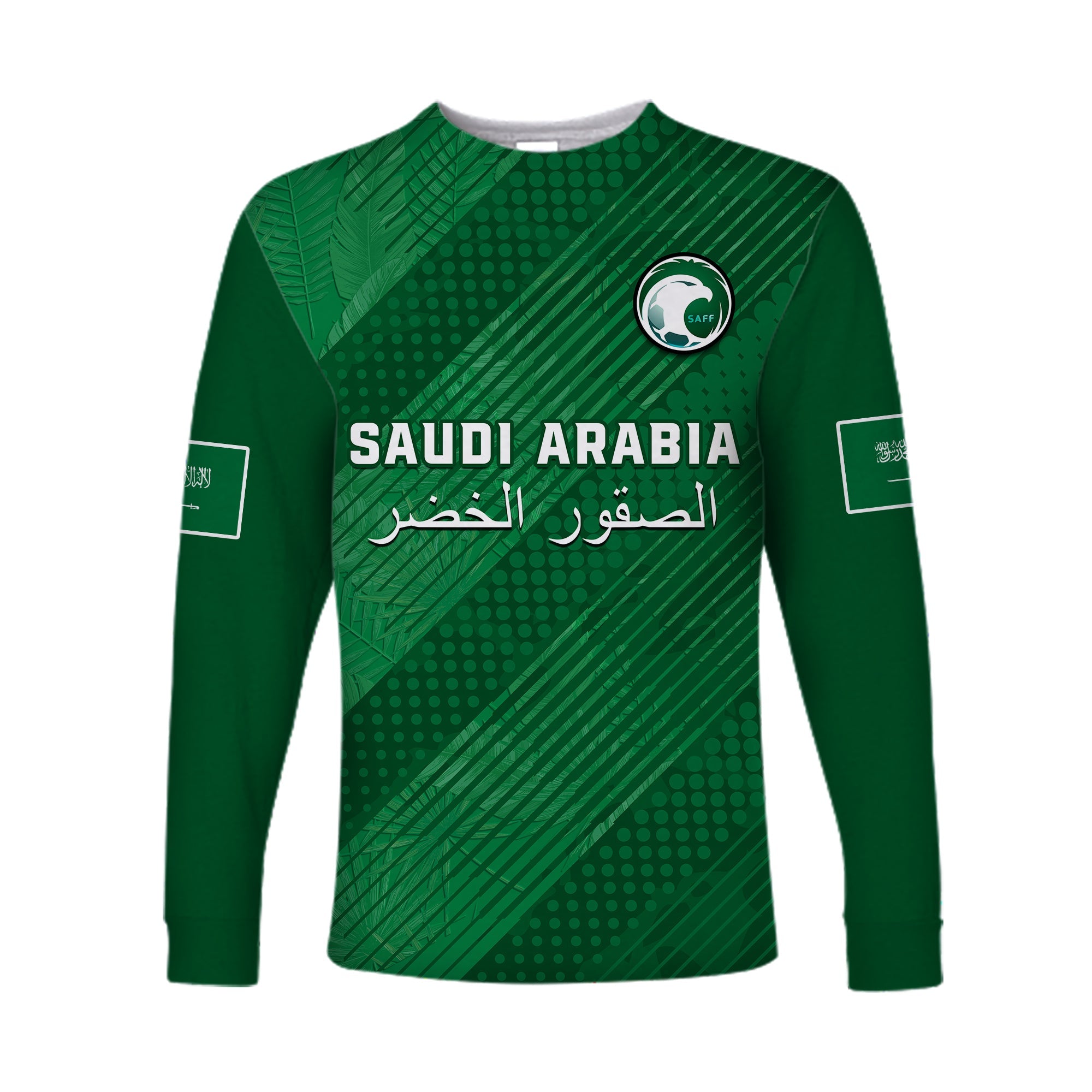 custom-text-and-number-saudi-arabia-football-long-sleeve-shirt-green-falcons-world-cup-2022