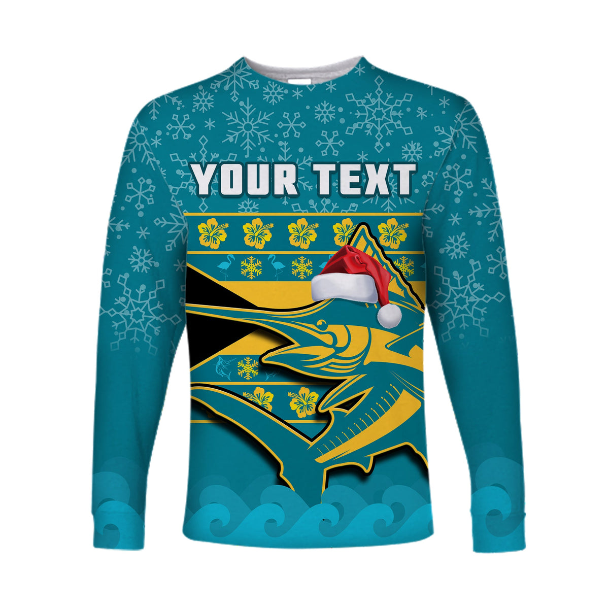 (Custom Personalised) Bahamas Long Sleeve Shirt Bahamian Blue Marlin Merry Christmas - Wonder Print Shop