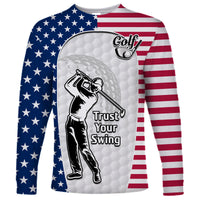 (Custom Personalised) American Flag Golf Long Sleeve Shirt Gofl Lovers Trust Your Swing - Wonder Print Shop