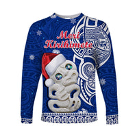 New Zealand Christmas Long Sleeve Shirt Hei Tiki Blue Pohutukawa Meri Kirihimete - Wonder Print Shop