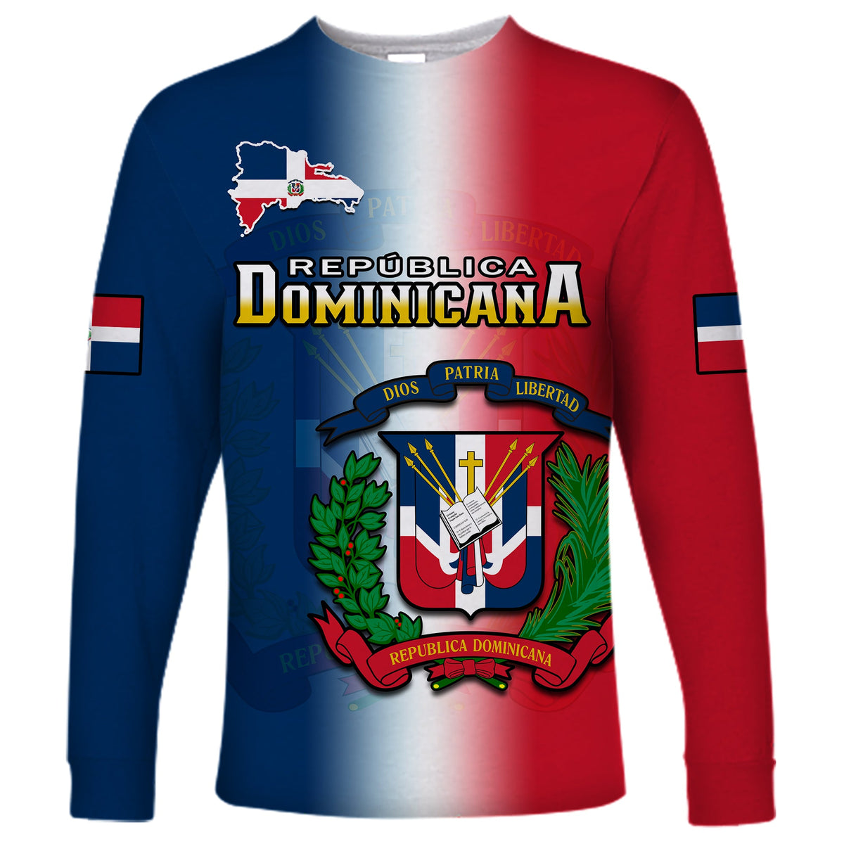 Dominican Republic Long Sleeve Shirt Dominicana Coat Of Arms Gradient Style - Wonder Print Shop