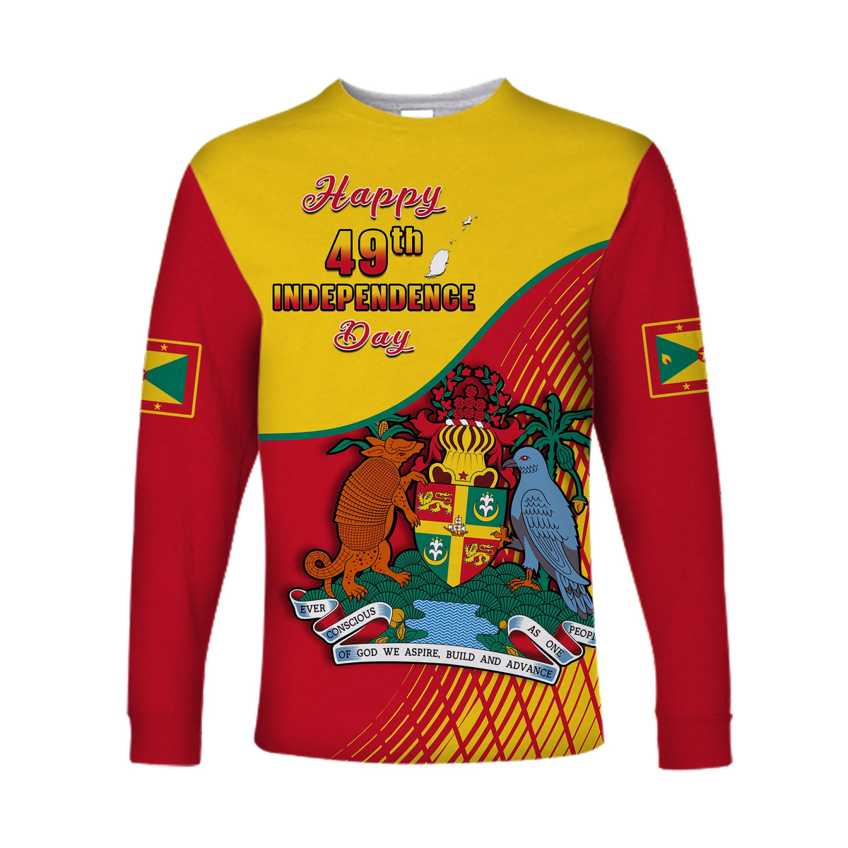 Grenada Long Sleeve Shirt Coat Of Arms Happy 49th Independence Day - Wonder Print Shop