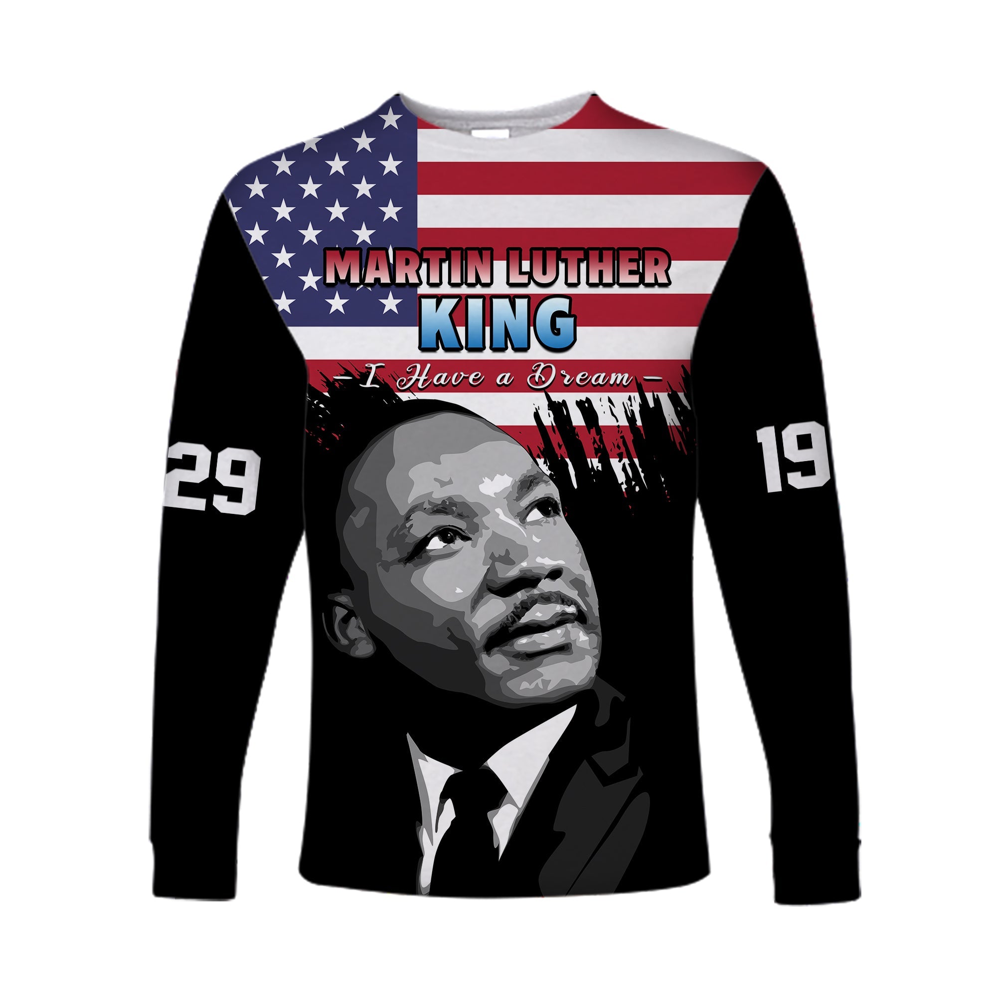 United States Long Sleeve Shirt United States Happy MLK Day Flag Grunge Style - Wonder Print Shop