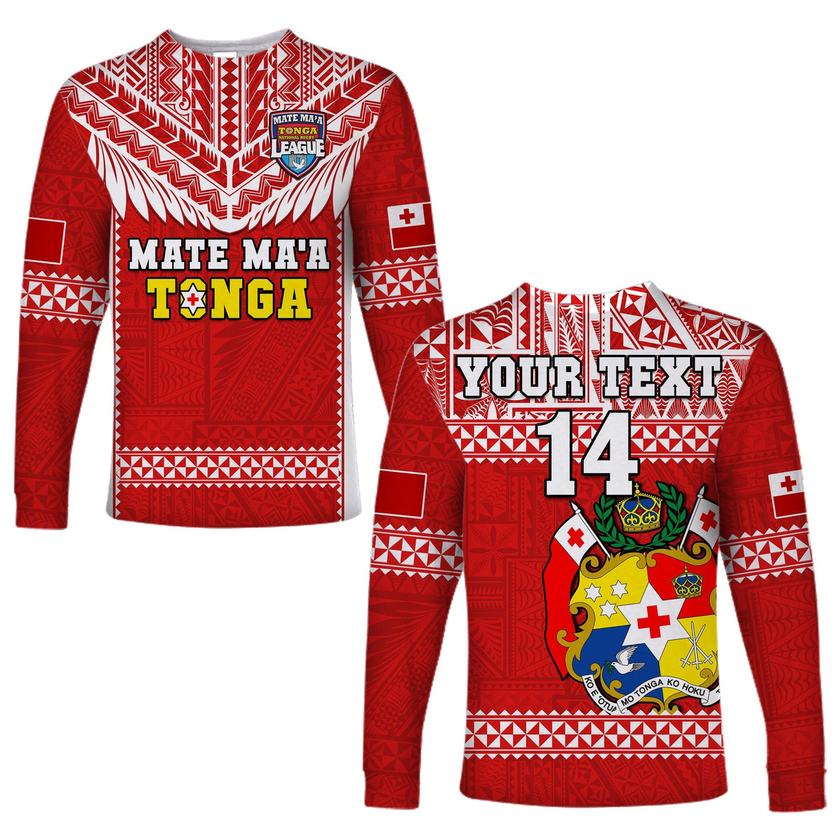 Custom Text And Number Tonga Rugby Long Sleeve Shirt Mate Maa Tonga Pacific Ngatu White - Wonder Print Shop
