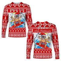 Custom Personalised Hawaii Christmas Long Sleeve Shirt Surfing Santa Mele Kalikimaka Polynesian - Wonder Print Shop