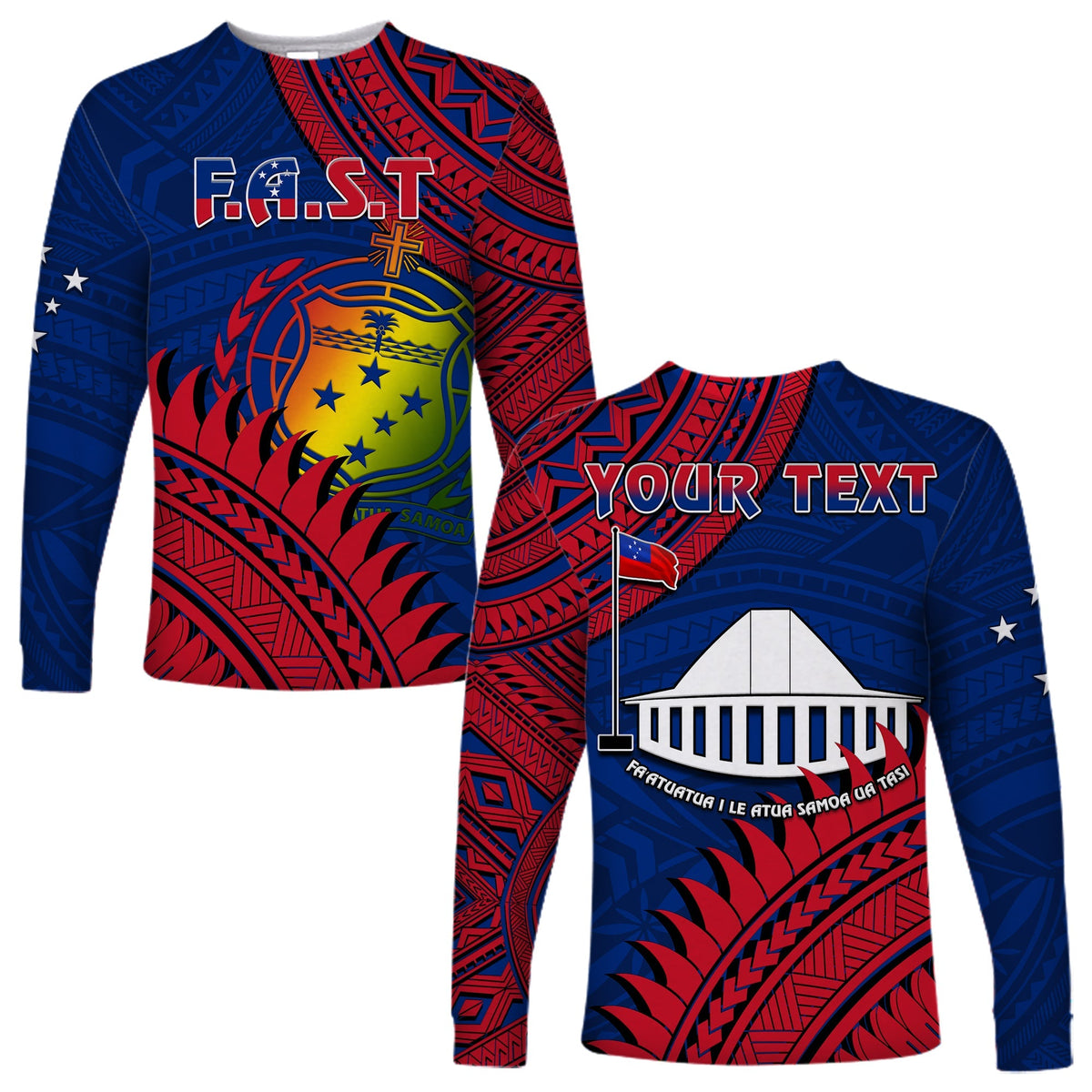 Custom Personalised F.A.S.T Samoa Long Sleeve Shirt Samoan Coat Of Arms Polynesian Pattern - Wonder Print Shop