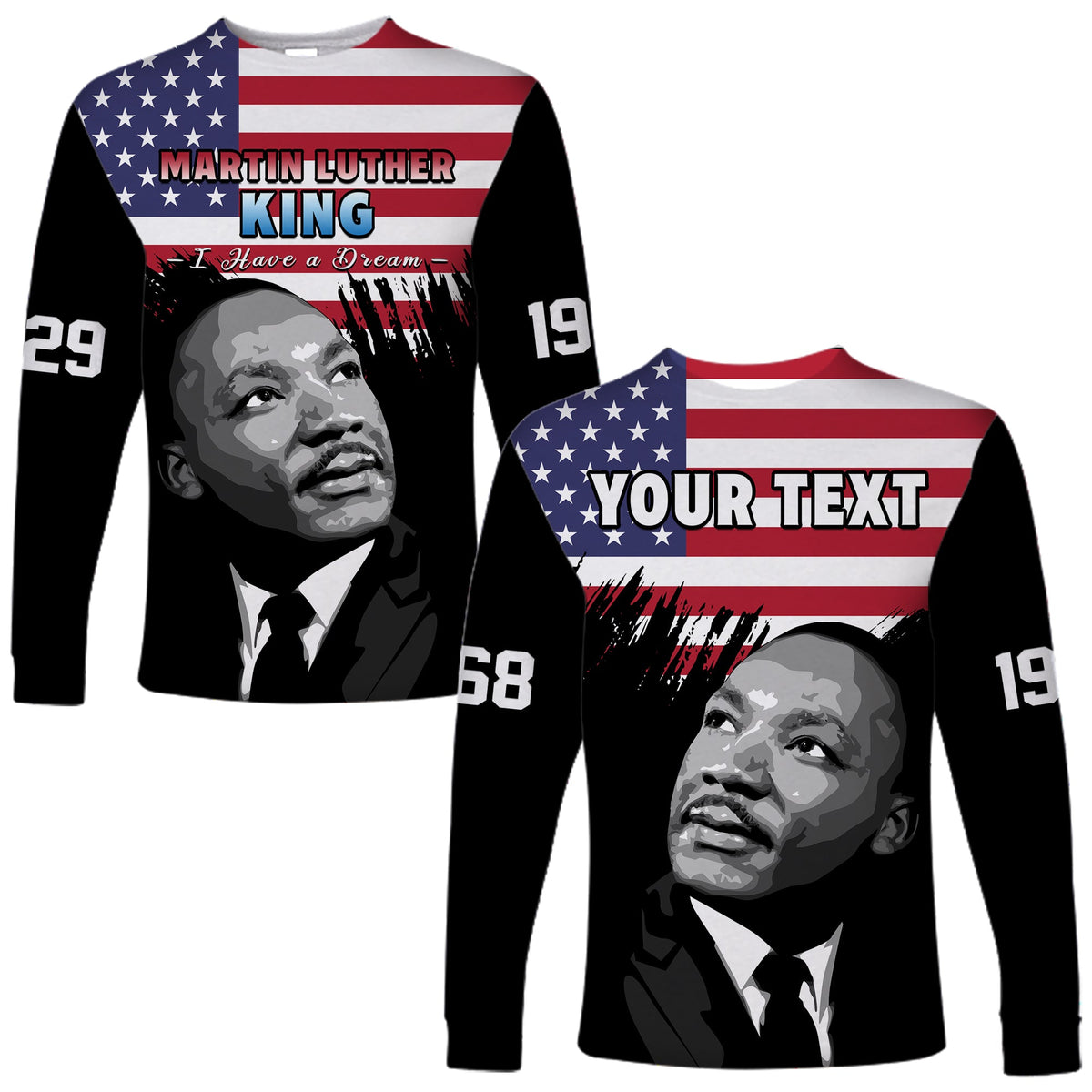 (Custom Personalised) United States Long Sleeve Shirt United States Happy MLK Day Flag Grunge Style - Wonder Print Shop
