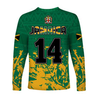 Jamaica Athletics Long Sleeve Shirt Jamaican Flag With African Pattern Sporty Style - Wonder Print Shop
