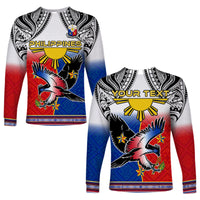 Custom Personalised Philippines Long Sleeve Shirt Polynesian Filipino Pattern With Eagle - Wonder Print Shop