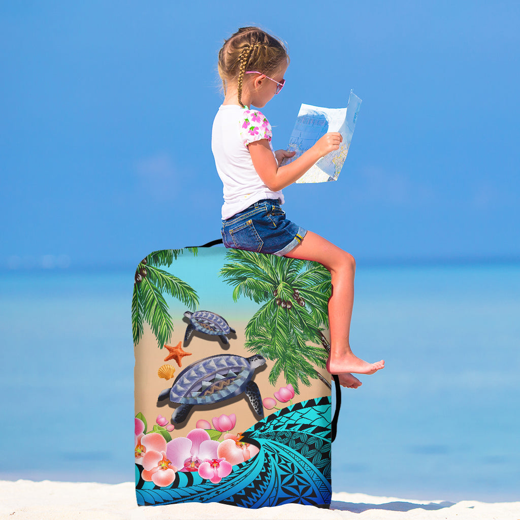 Polynesian Turtle Coconut Tree And Orchids Luggage Cover - Wonder Print Shop