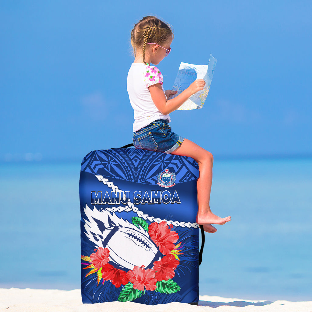 Samoa Rugby Luggage Cover Manu Samoa Polynesian Hibiscus Blue Style Ver.02 - Wonder Print Shop