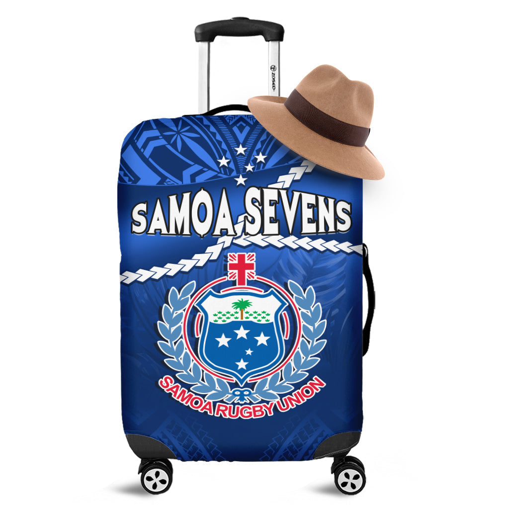 Samoa Rugby Luggage Cover Manu Samoa Polynesian Hibiscus Blue Style - Wonder Print Shop