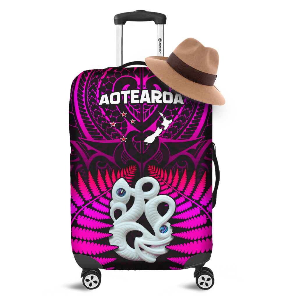 Aotearoa Fern Luggage Covers New Zealand Hei Tiki Purple Style LT13 - Wonder Print Shop
