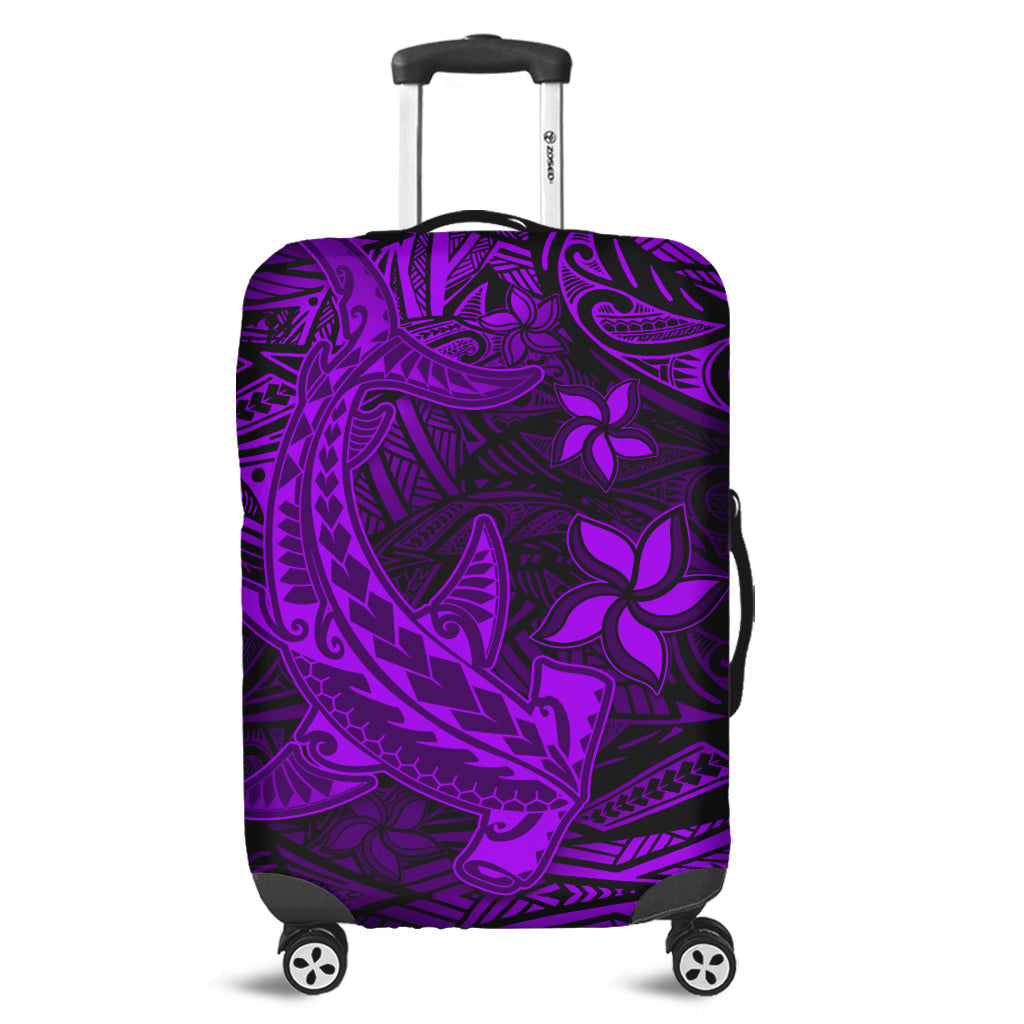 Polynesian Luggage Cover Purple Hawaiian Tribal Hammerhead Shark - Wonder Print Shop