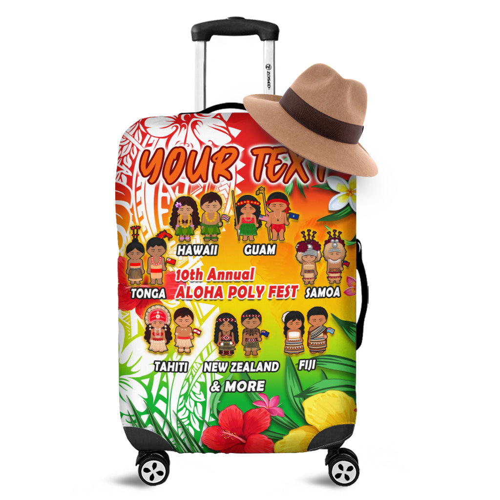 Custom Personalised Aloha Poly Fest Luggage Cover Polynesian Pattern With Tropical Flowers - Wonder Print Shop