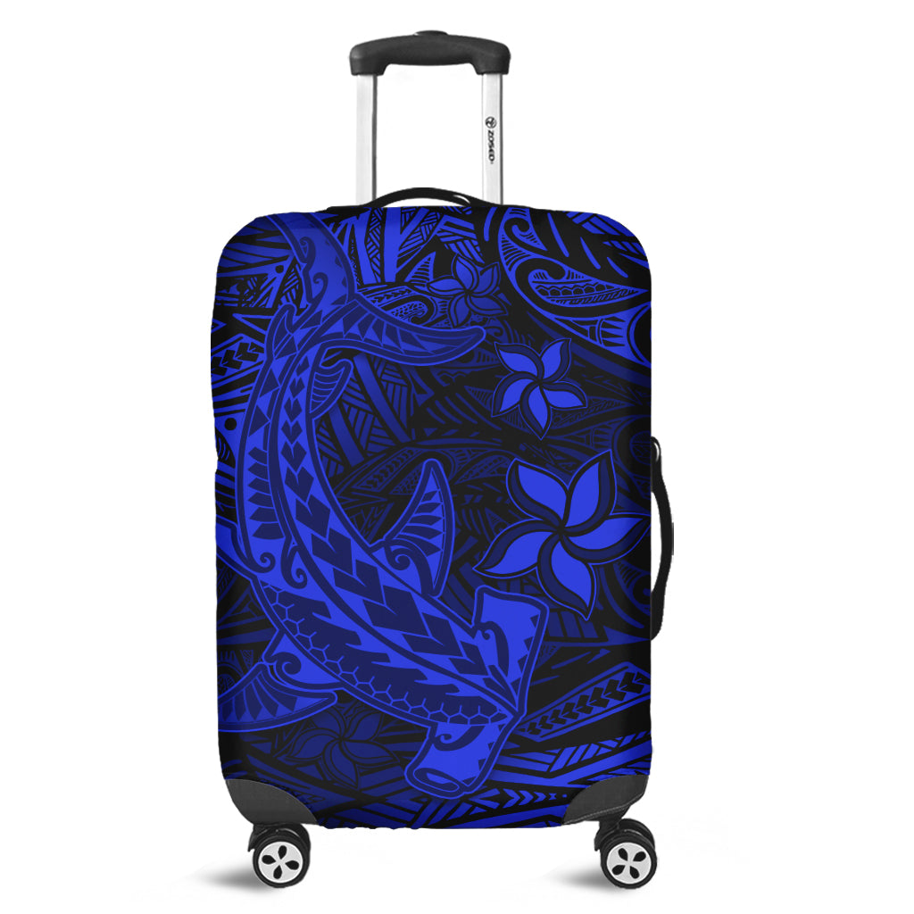 Polynesian Luggage Cover Blue Hawaiian Tribal Hammerhead Shark - Wonder Print Shop