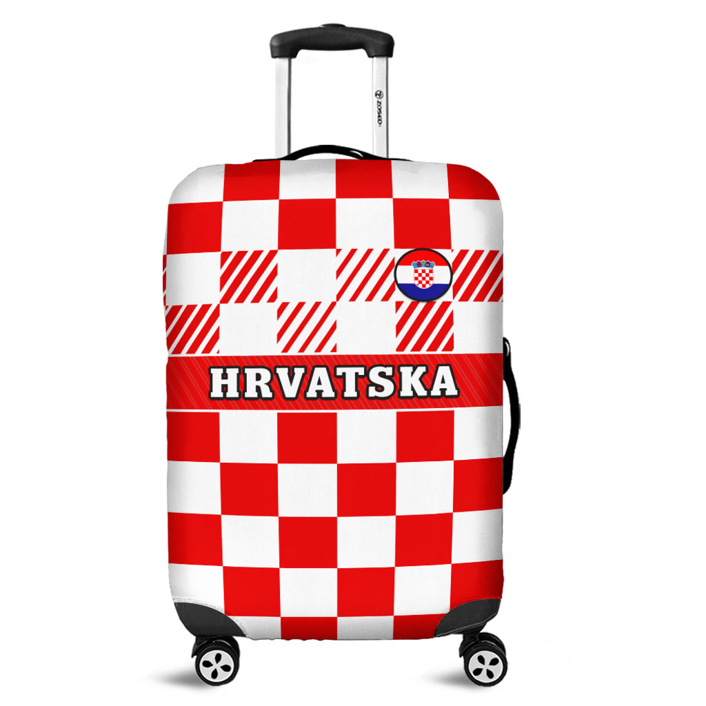 Croatia Football Luggage Cover Hrvatska Checkerboard Red Version - Wonder Print Shop