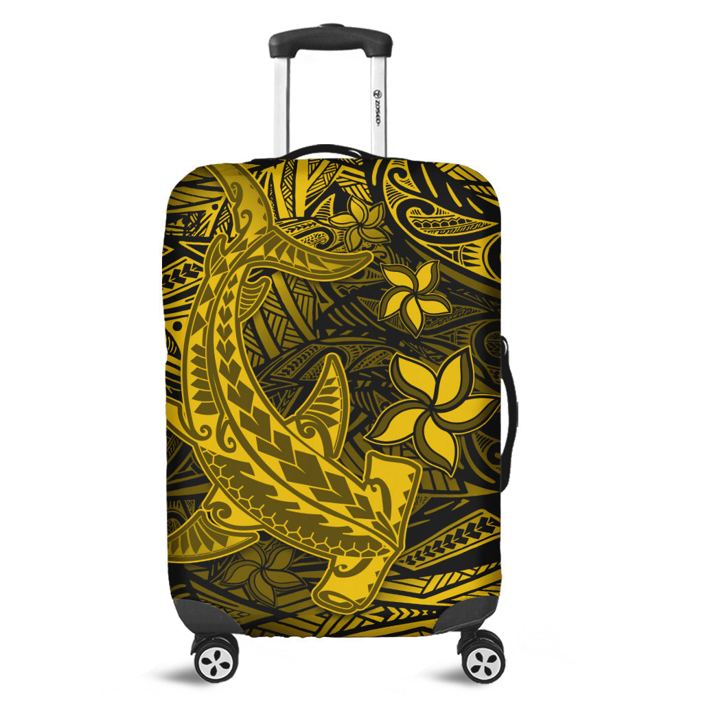 Polynesian Luggage Cover Gold Hawaiian Tribal Hammerhead Shark - Wonder Print Shop