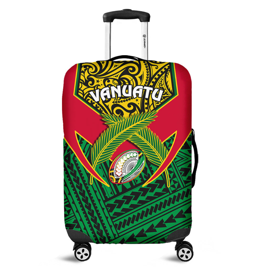 Vanuatu Rugby Luggage Cover Coat Of Arms Polynesian Pattern - Wonder Print Shop