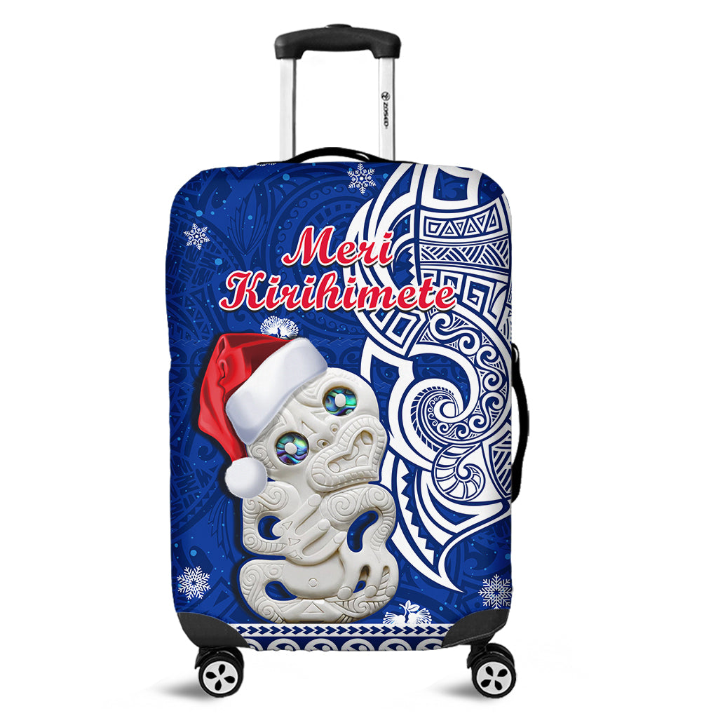 New Zealand Christmas Luggage Cover Hei Tiki Blue Pohutukawa Meri Kirihimete - Wonder Print Shop