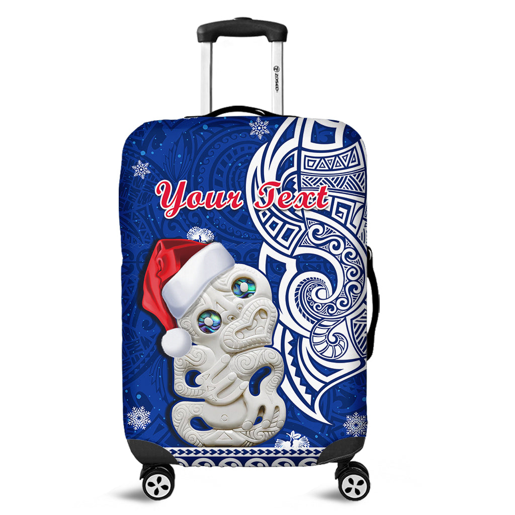 Custom Personalised New Zealand Christmas Luggage Cover Hei Tiki Blue Pohutukawa Meri Kirihimete - Wonder Print Shop