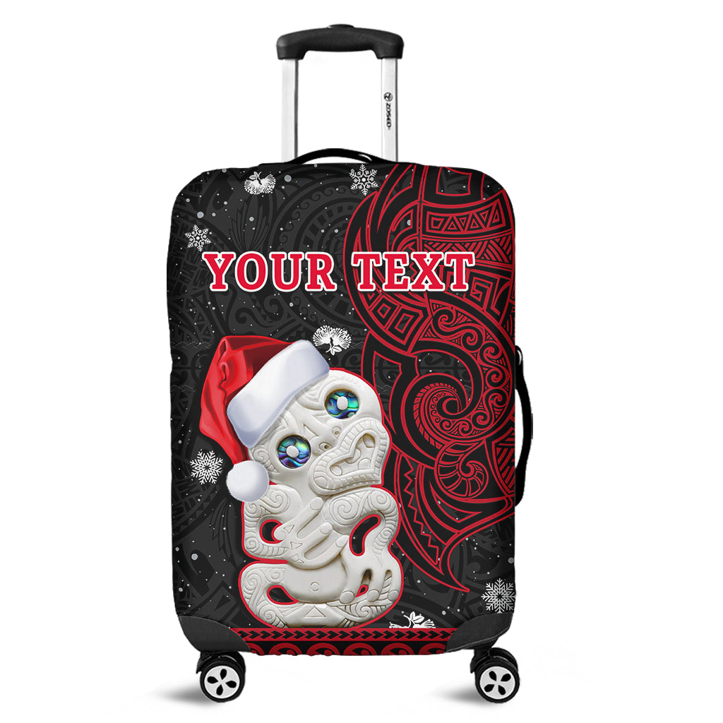 Custom Personalised New Zealand Christmas Luggage Cover Hei Tiki Red Pohutukawa Meri Kirihimete - Wonder Print Shop