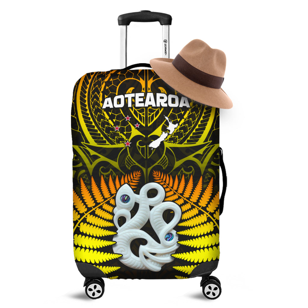 Aotearoa Fern Luggage Covers New Zealand Hei Tiki Gold Style LT13 - Wonder Print Shop