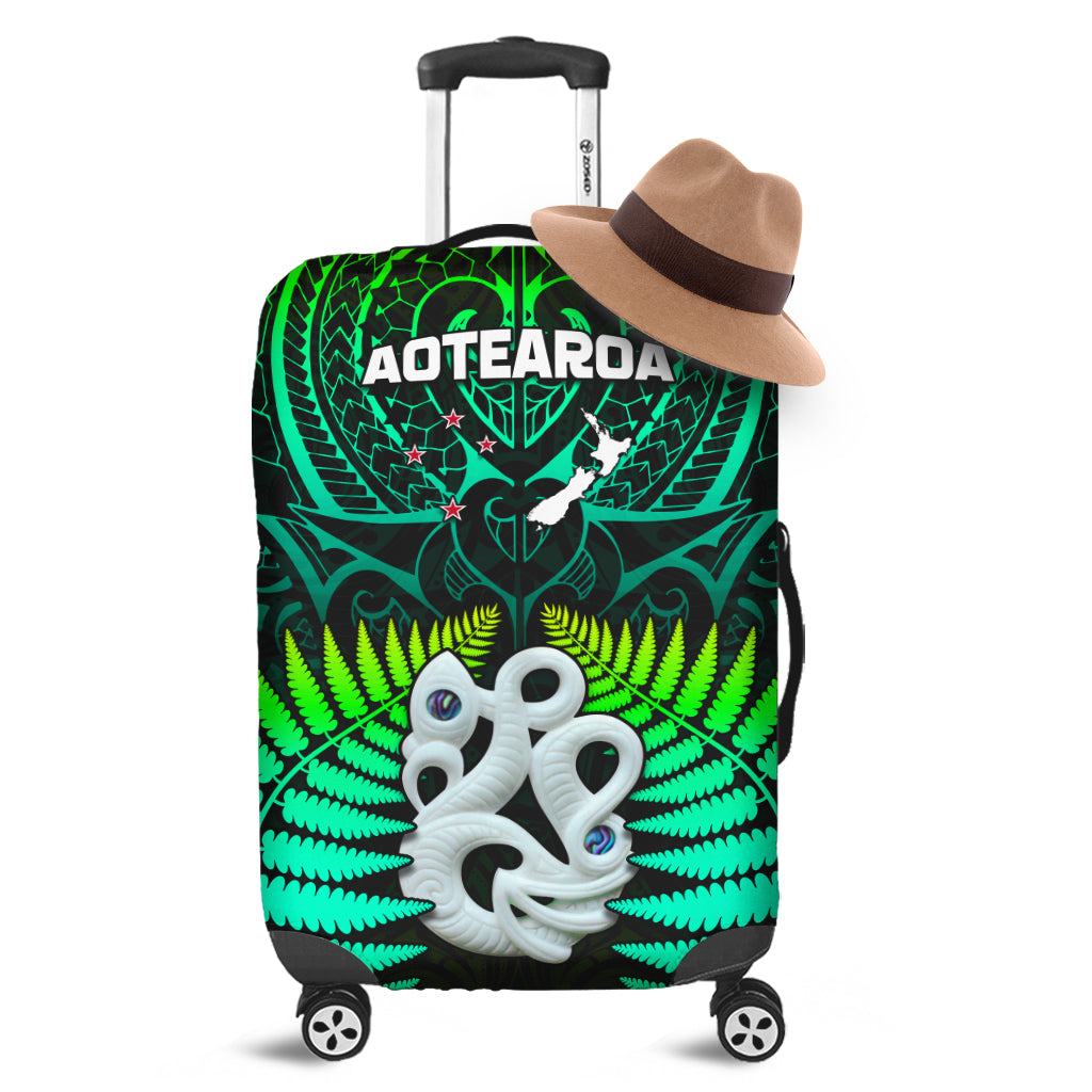 Aotearoa Fern Luggage Covers New Zealand Hei Tiki Green Style LT13 - Wonder Print Shop