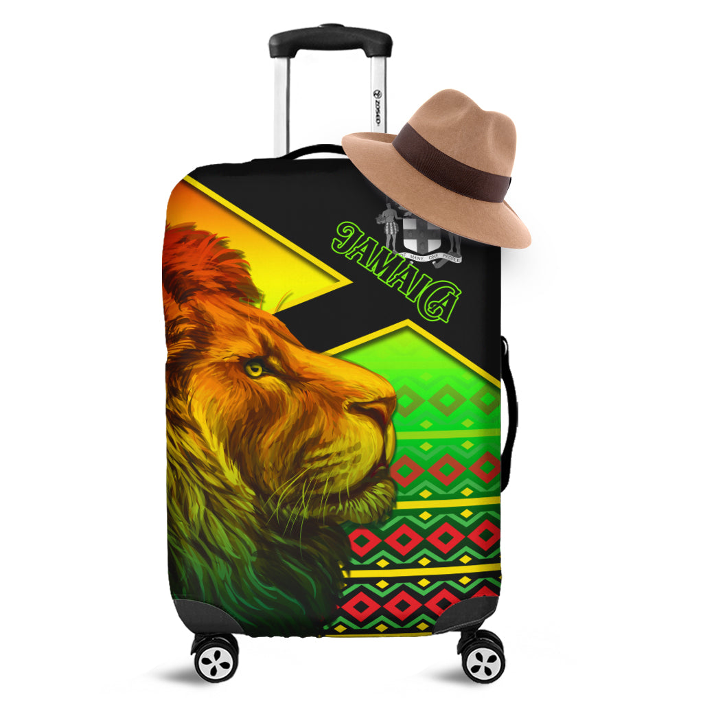 Jamaica Lion Luggage Cover Jamaican Pattern Version Reggae Colors LT13 - Wonder Print Shop