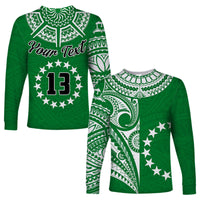 (Custom Text and Number) Cook Islands Tatau Long Sleeve Shirt Symbolize Passion Stars Version Green LT13 - Wonder Print Shop