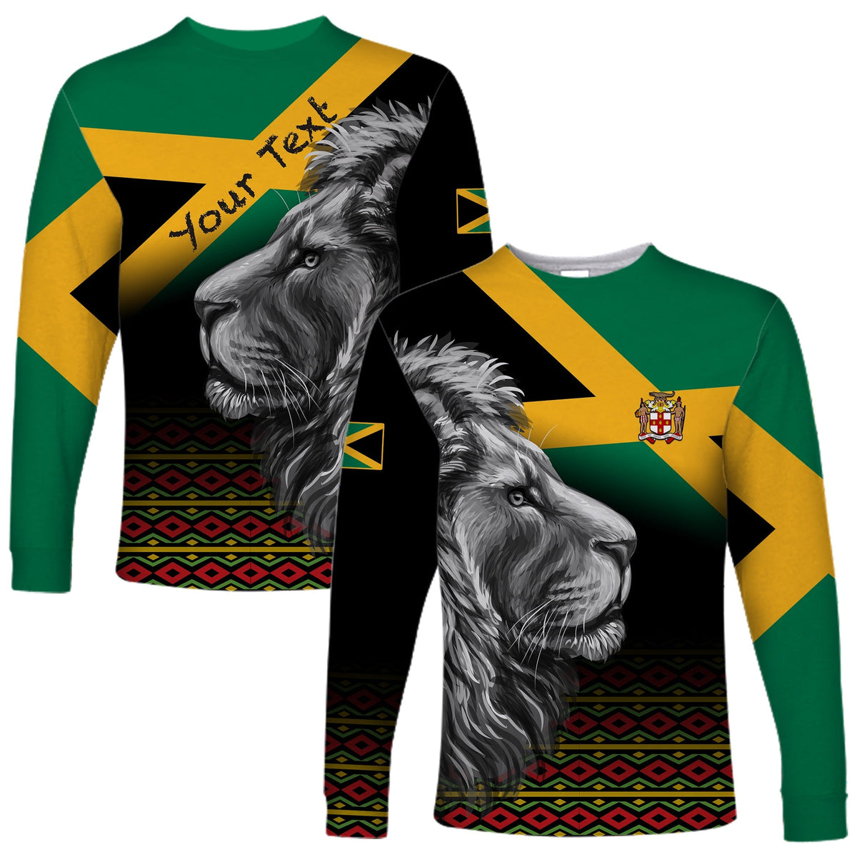 (Custom Personalised) Jamaica Lion Long Sleeve Shirt Jamaican Pattern Version Black LT13 - Wonder Print Shop
