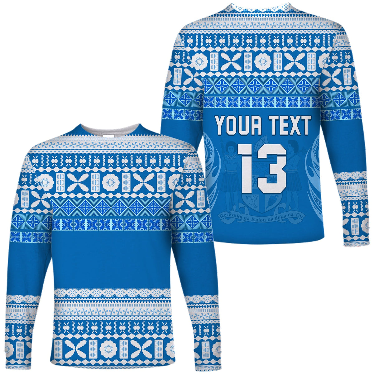 (Custom Text and Number) Bula Fiji Long Sleeve Shirt Tapa Pattern LT13 - Wonder Print Shop