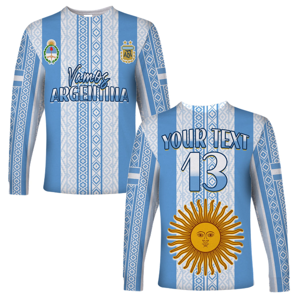 (Custom Text and Number) Argentina Football Long Sleeve Shirt Champions World Cup Gaucho Vamos LT13 - Wonder Print Shop