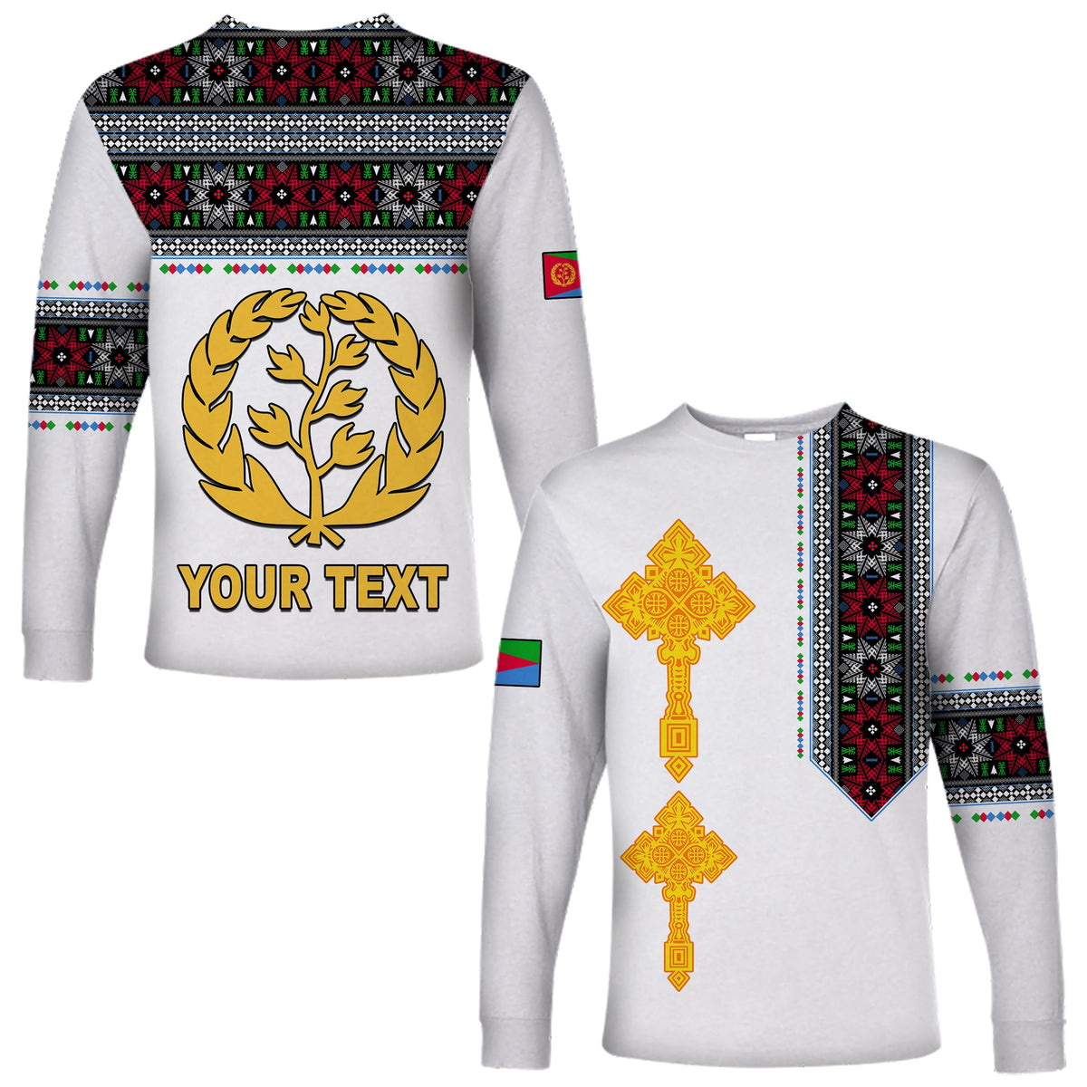 (Custom Personalised) Eritrea Tibeb Long Sleeve Shirt Eritrean Cross Mix Flag LT13 - Wonder Print Shop