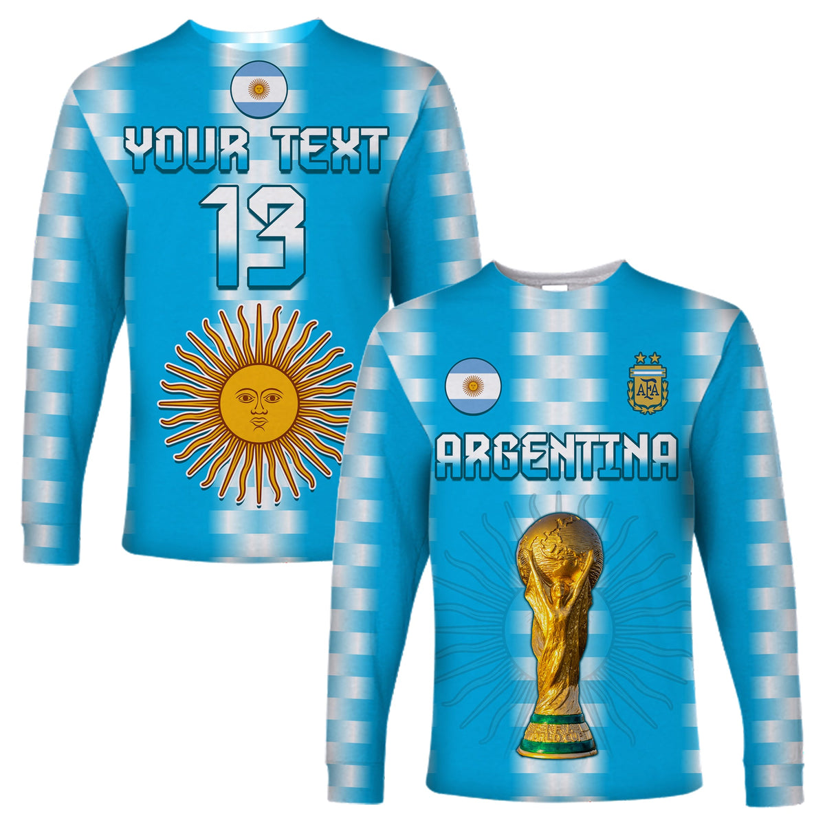 (Custom Text and Number) Argentina Football Champions Long Sleeve Shirt La Albiceleste GOAT LT13 - Wonder Print Shop