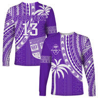 Custom Text and Number Fiji Rugby Sevens Long Sleeve Shirt Fijian 7s Tapa Polynesian Purple LT13 - Wonder Print Shop
