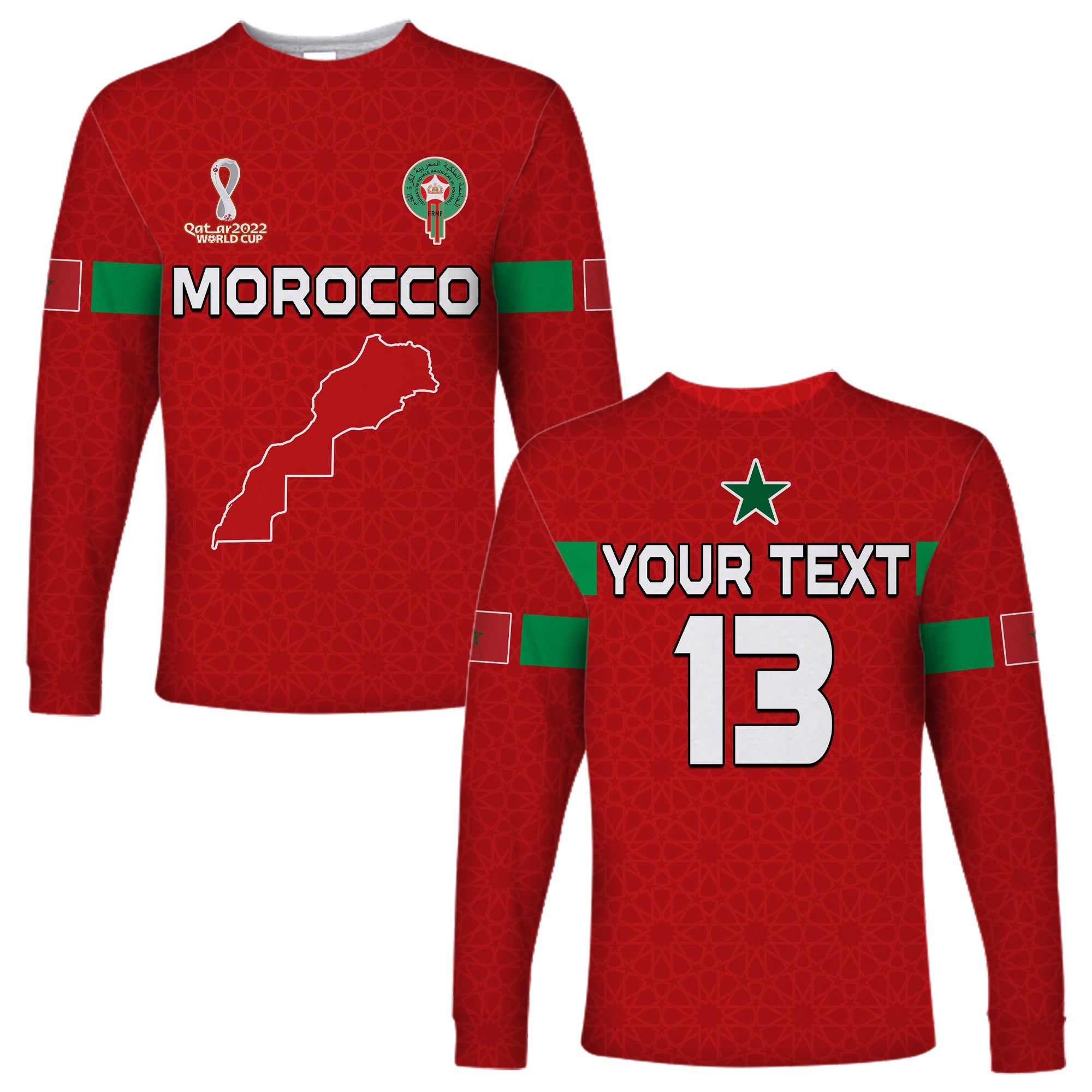 (Custom Text and Number) Morocco Football Long Sleeve Shirt Champions World Cup New History LT13 - Wonder Print Shop