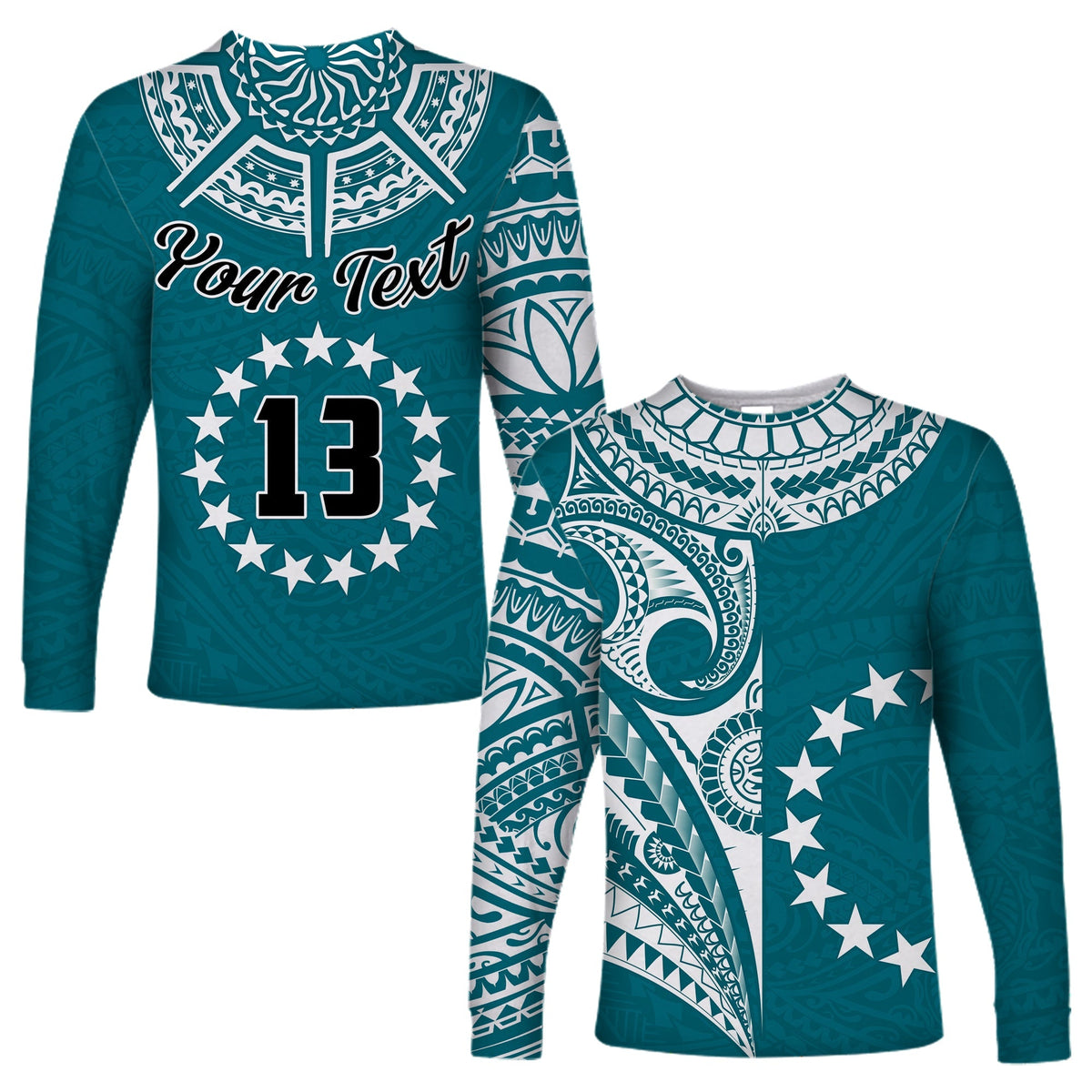 (Custom Text and Number) Cook Islands Tatau Long Sleeve Shirt Symbolize Passion Stars Version Blue LT13 - Wonder Print Shop