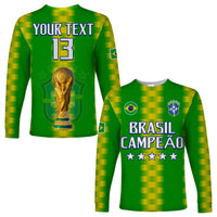 Green long sleeve football shirt with YOUR TEXT, number 13, and golden trophy graphic