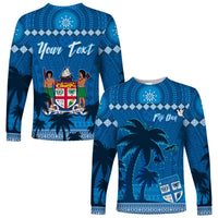 Custom Personalised Bula Fiji Day Long Sleeve Shirt Fijian Tapa with Palm Tree 52nd Anniversary LT13 - Wonder Print Shop