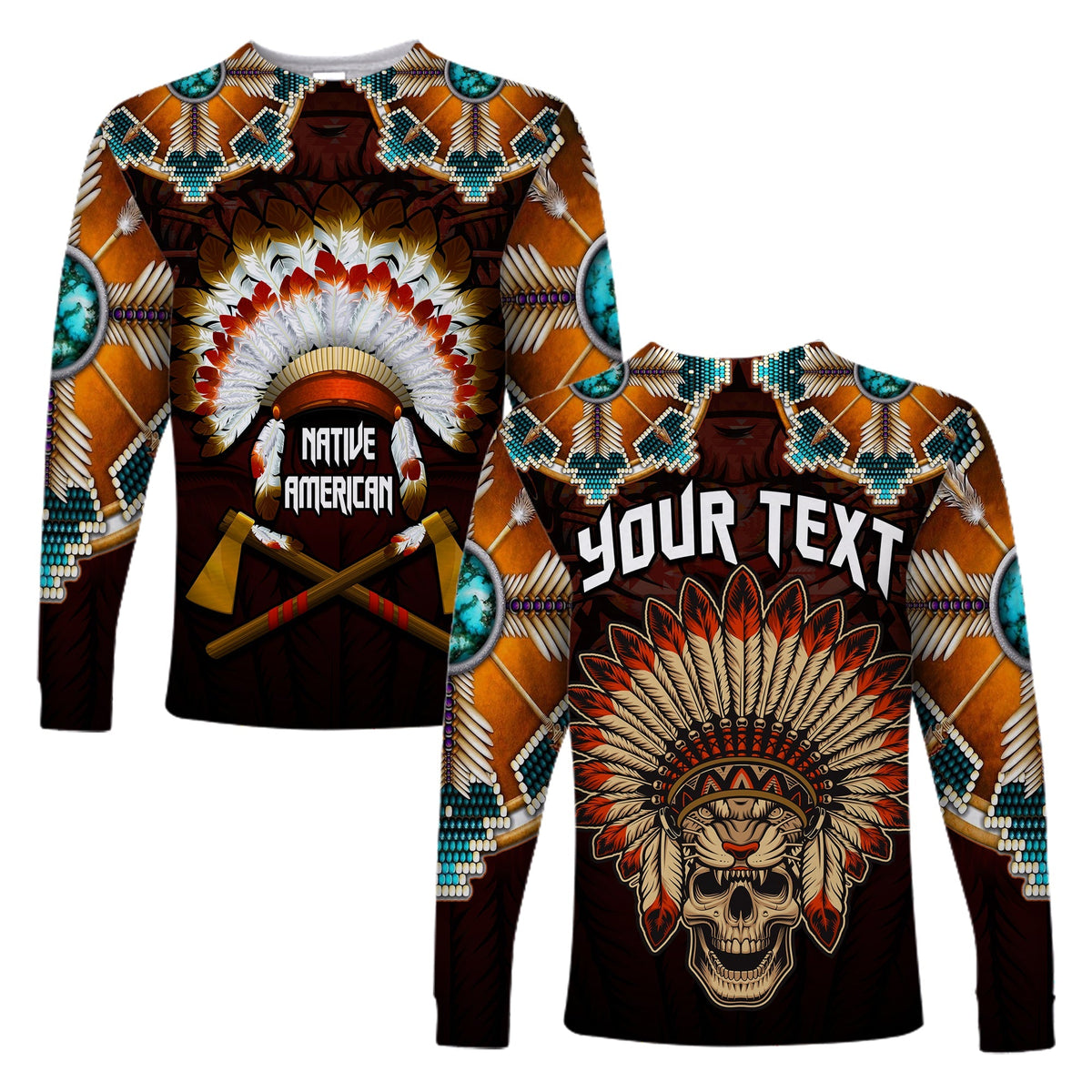 (Custom Personalised) The First Americans Long Sleeve Shirt Indian Headdress With Skull LT13 - Wonder Print Shop
