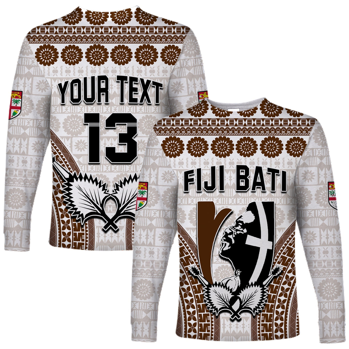 Custom Text and Number Fiji Rugby Bati Long Sleeve Shirt Proud Tapa Pattern LT13 - Wonder Print Shop