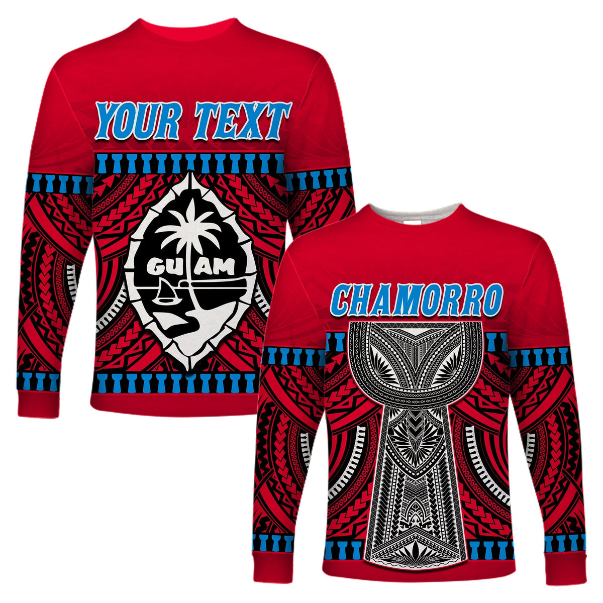 (Custom Personalised) Guam Chamorro Long Sleeve Shirt Latte Stone Red Polynesian Haligi LT13 - Wonder Print Shop
